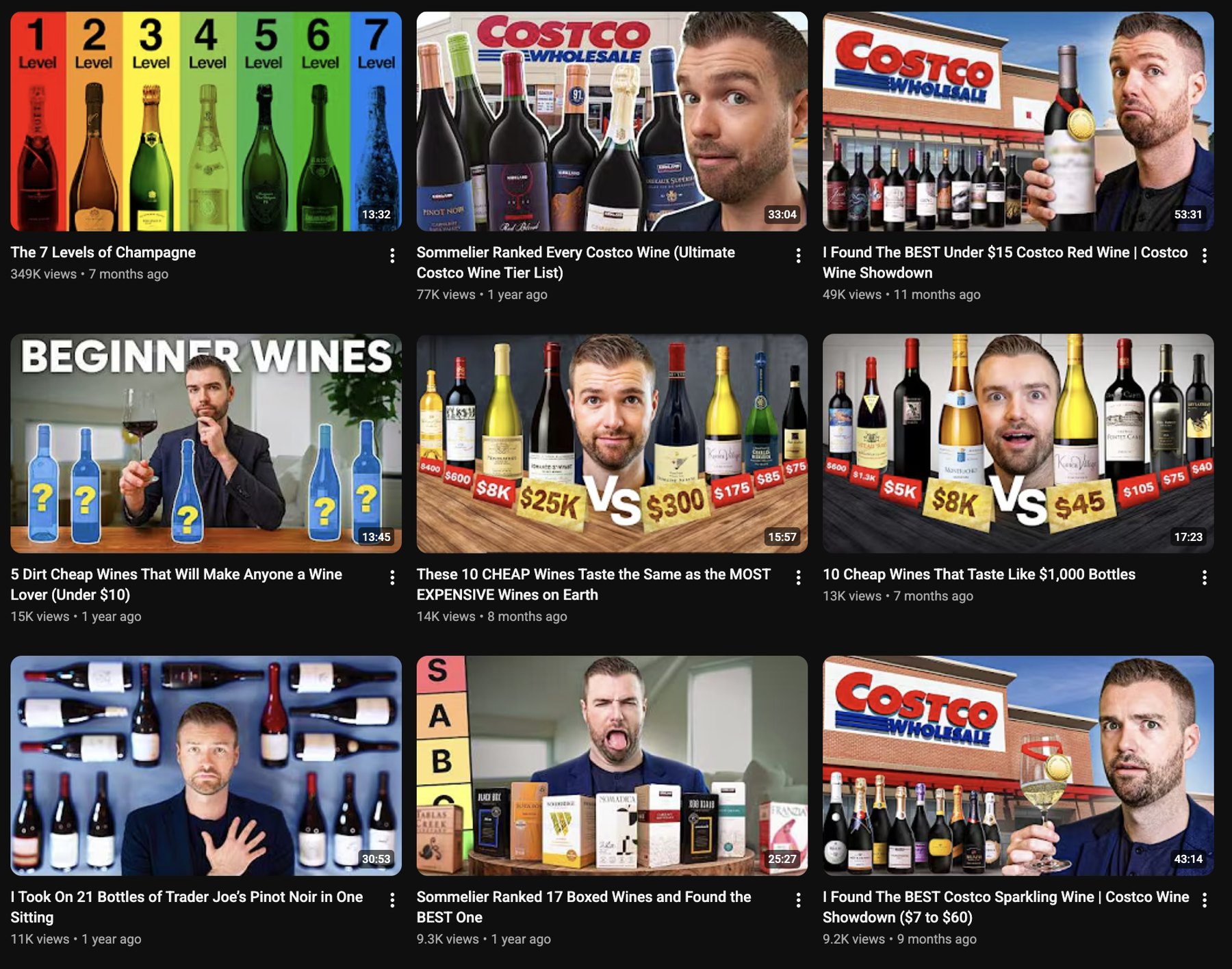 Wine Guy Dustin videos showing recurring blind-tasting and tournament formats
